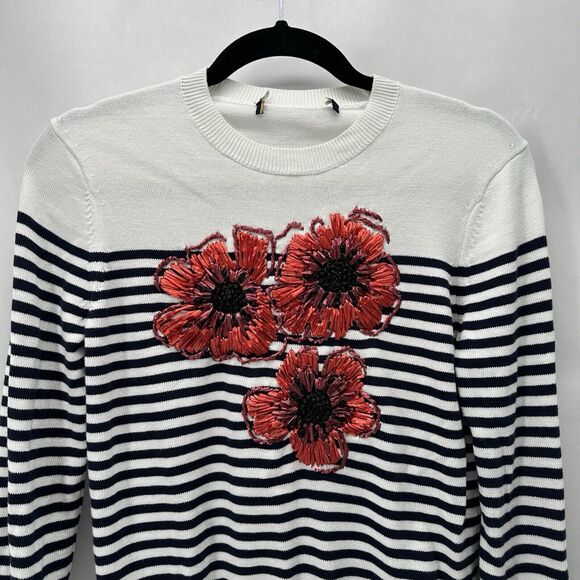 Brooks Brothers 3D Poppy‎ Sweater White Navy Striped Size XS Yacht Preppy Boho - Picture 3 of 10
